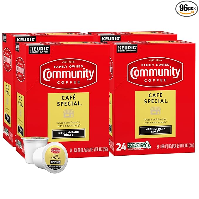 Community Coffee Café Special Medium Dark Roast, 96 Single-Serve Keurig K-Cup Pods, 24 Count (Pack of 4)