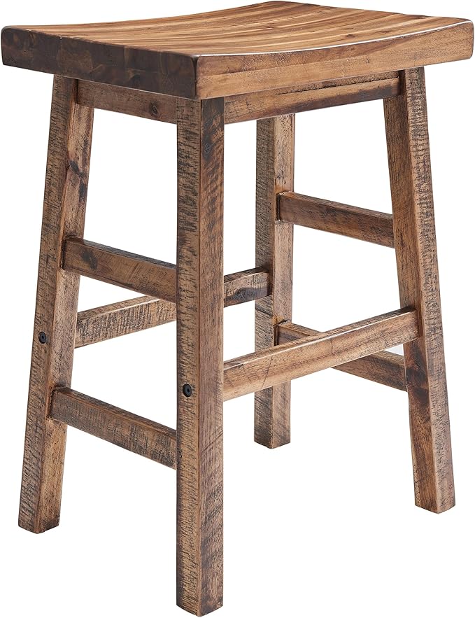 Alaterre Furniture Durango 26-Inch Tall Industrial Wood Counter-Height Stool Bar Stool, Kitchen, Seating, Vintage-Style Saddle Seat, Comfort, Rustic Industrial, Light or Dark Tone Lacquer Finish