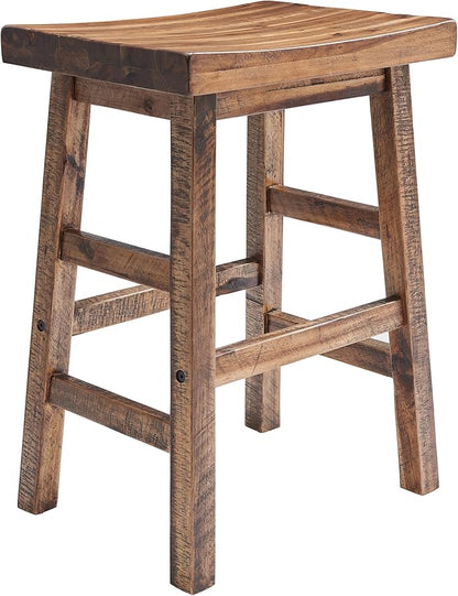 Alaterre Furniture Durango 26-Inch Tall Industrial Wood Counter-Height Stool Bar Stool, Kitchen, Seating, Vintage-Style Saddle Seat, Comfort, Rustic Industrial, Light or Dark Tone Lacquer Finish