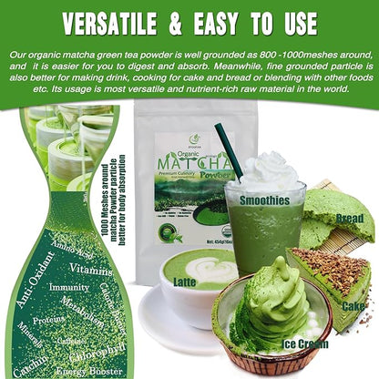 EFOOFAN USDA Organic Matcha Green Tea Powder - Premium Culinary Grade (1lb/16oz) - Rich Tencha Flavor, Antioxidant Polyphenols, Non-GMO, Gluten Free, Naturally Caffeined, Additives Free