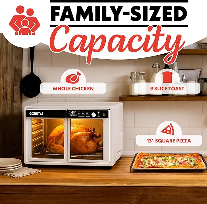 Gourmia French Door Digital Air Fryer Oven - XL 37QT Capacity, 12 Presets, FryForce 360° Tech, Dehydrate, Proof, Slow Cook, Fits 13” Pizza, 1700W, White