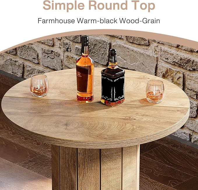 Tribesigns Round Bar Table, 39.4" H Wood Bistro Pub Table with Metal Ring Footrest for Dining Coffee Cocktail Living Room, Small Space, Light Brown(Only Table)