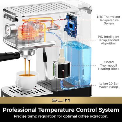 CHULUX Slim Espresso Machine with Milk Frother Steam Wand, 20 Bar Professional Italian Pump Espresso Coffee Machine for Home Cappuccino & Latte Maker, Stainless Steel Black