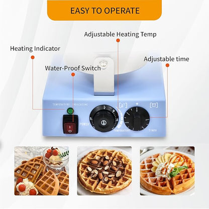 Commercial Waffle Maker, 1200W Round Waffle Iron Machine with Timer & Temp Control, Nonstick Plates, Heat-Resistant Shockproof Non-Conductive Plastic Body (110V, Sky Blue)