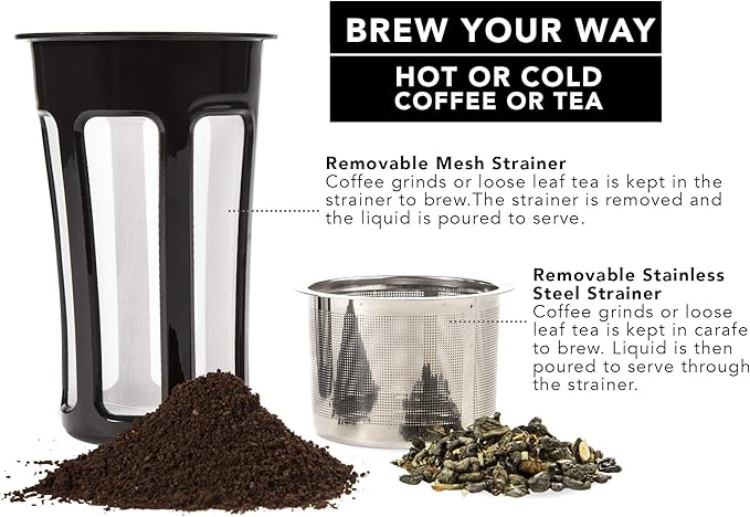 Hastings Collective Thermal Coffee Carafe 68 Oz - Large Stainless Steel Insulated Carafe - 2 Liter Double Walled Vacuum Thermos Coffee and Beverage Dispenser with Tea Infuser and Strainer (White)