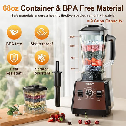 Professional Blender and Grinder Combo 25000RPM Powerful Blenders Kitchen 68oz BPA Free 2 Containers Countertop Blenders Ice, Grinding, Juice (Brown)
