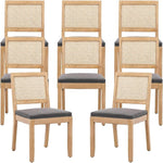 Load image into Gallery viewer, French Country Dining Chairs Set of 8, Grey Modern Kitchen &amp; Dining Room Chairs, Rattan Dining Chair with Linen Upholstered Cushion, Low Cane Back, Wood Legs, Sillas de Comedor (Gray, 8 Pcs)