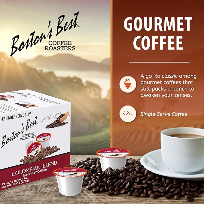 Boston’s Best - Colombian Blend Delectable Gourmet Coffee, Bold Medium Roast Compatible with Keurig Coffee Maker - 1 Count (42 Single Serve Cups)