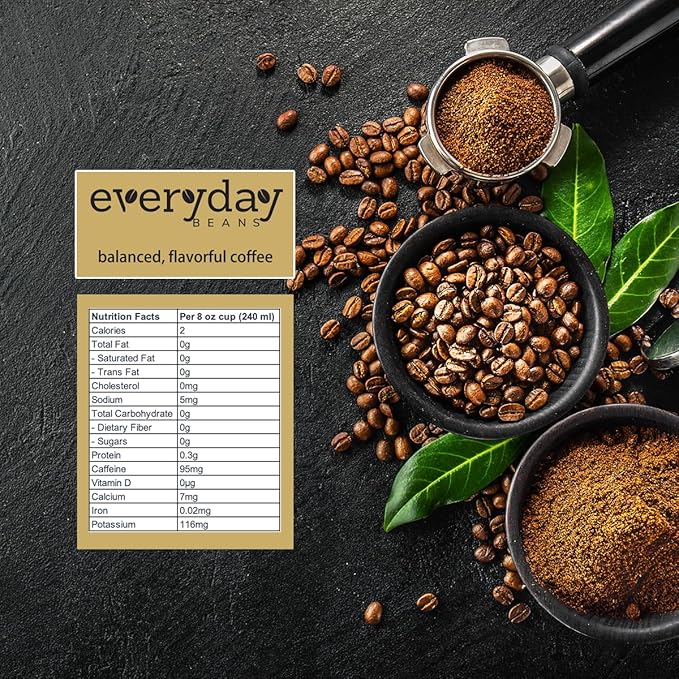 Everyday Beans, 100% Arabica Fresh Ground Coffee, Smooth Rich Flavor, Easy to Drink, Specialty Coffee, 32 Oz Bag, Dark Roast