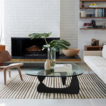 Load image into Gallery viewer, Noguchi Triangle Glass Coffee Table with Solid Wood Base, Vintage Clear Glass Top Modern Design for Living Room, Patio, Study, Black