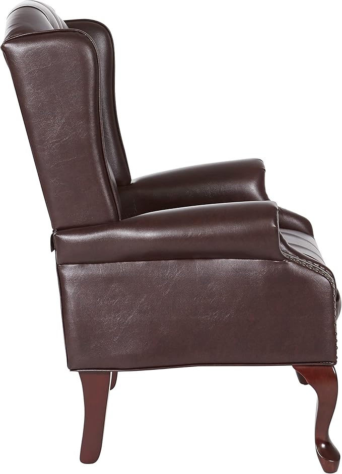 Office Star TEX Traditional Queen Anne Style Chair with Thick Padded Seat and Lumbar Support Back with Royal Cherry Finish Wood Legs, Jamestown Oxblood Vinyl