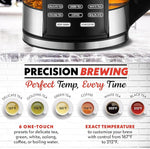 Load image into Gallery viewer, Gourmia Electric Programmable Glass Kettle – 1.7L Temperature Control Tea &amp; Coffee Kettle with Digital Touch Display, 6 Presets, Keep Warm, Removable Stainless Steel Infuser, 360° Swivel Base – White