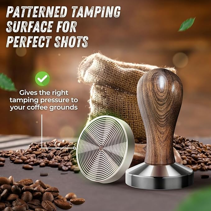 Flexzion Coffee Tamper 58mm Espresso Tamper Tool, Stainless Steel Barista-Quality Hand Press Espresso Maker with Ergonomic Wooden Handle