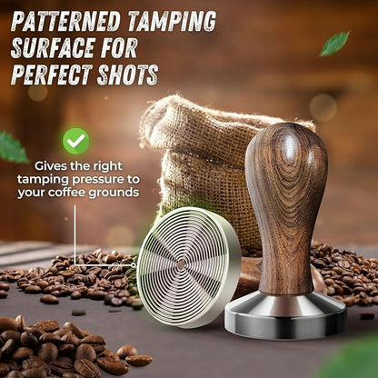Flexzion Coffee Tamper 58mm Espresso Tamper Tool, Stainless Steel Barista-Quality Hand Press Espresso Maker with Ergonomic Wooden Handle