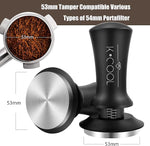 Load image into Gallery viewer, K COO Espresso Tamper, Premium Barista Tools Coffee Tamper with Calibrated Spring 30lb, 100% Stainless Steel Flat Base Tamper with Scale Mark Fits for Breville 54mm Portafilter Basket (53mm, Black)
