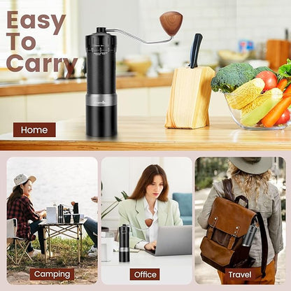 MB2 Manual Coffee Grinder, External Adjustment, 35g Large Capacity Burr Grinder, Magnetic Catch Cup Less Mess, Stainless Steel Burr Espresso Grinder Great Flavor in Pour Over, French Press