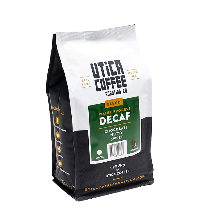 Utica Coffee Roasting Co. Decaf | Specialty Medium Roast Ground Coffee | 16 Oz Reclosable Bag