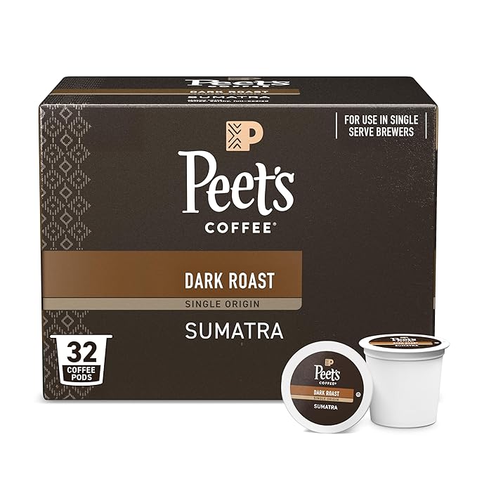 Peet's Coffee, Dark Roast Single Serve Coffee Pods - Single Origin Sumatra 32 Count (1 Box of 32 Pods)
