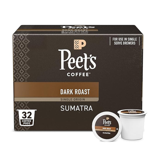 Peet's Coffee, Dark Roast Single Serve Coffee Pods - Single Origin Sumatra 32 Count (1 Box of 32 Pods)