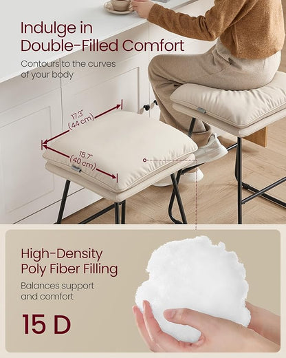 VASAGLE Bar Stools Set of 2, Counter Height Bar Stools, Leather Counter Stools Barstools with Soft Cushion and Metal Sled Legs, 25.6 Inches Bar Height Bar Chairs for Kitchen Island, Cappuccino Beige