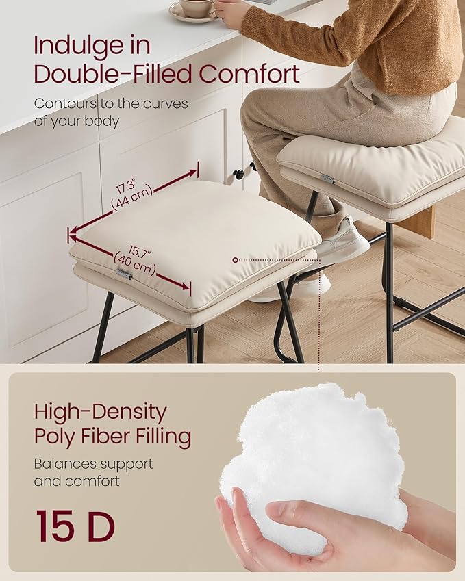 VASAGLE Bar Stools Set of 2, Counter Height Bar Stools, Leather Counter Stools Barstools with Soft Cushion and Metal Sled Legs, 25.6 Inches Bar Height Bar Chairs for Kitchen Island, Cappuccino Beige