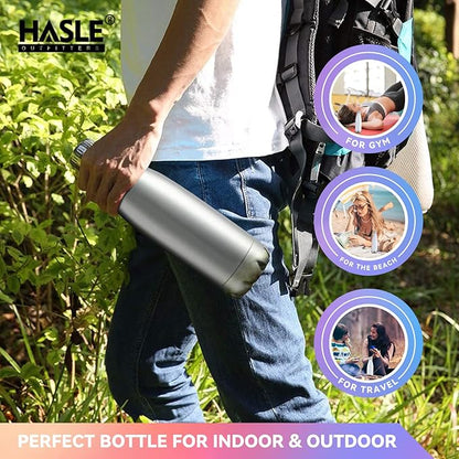 HASLE OUTFITTERS 17oz Stainless Steel Water Bottles, Vacuum Insulated Water Bottles Double Walled Reusable Metal Sports Water Bottles Keep Drinks Hot and Cold, Stainless, 1Pack