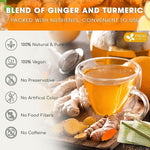 Load image into Gallery viewer, FreshDrinkUS, Premium 85 Ginger Turmeric Tea Bags, 100% Natural Ingredients, Hand-made Blend of Ginger and Turmeric Herbal Tea, Eco-conscious Tea Bags. No Sugar, No Caffeine, No Gluten, Vegan.
