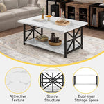 Load image into Gallery viewer, AWQM Faux Marble Coffee Table for Living Room with Round Corners,2 Tier Living Room Table with Storage Shelf,Rectangular Coffee Table Center Table for Small Spaces,White