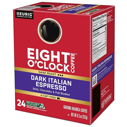 Eight O'Clock Coffee Dark Italian Espresso Roast Keurig Single-Serve K-Cup Pods, Dark Roast Coffee, 96 Count