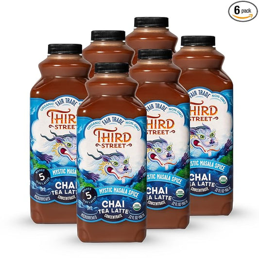 Third Street Inc. Organic Mystic Masala Spice Chai Concentrate, 32 Fl. Oz., Black Tea Latte Concentrate, Authentically Dreamy Tea Blend, Beverage Concentrate 1:1, Vegan, Gluten Free, Kosher, Non-GMO