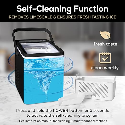 Igloo Premium Self-Cleaning Countertop Ice Maker Machine, Handled Portable Ice Maker, Produces 26 lbs. in 24 hrs. with Ice Cubes Ready in 6-8 Minutes, Comes with Ice Scoop and Basket
