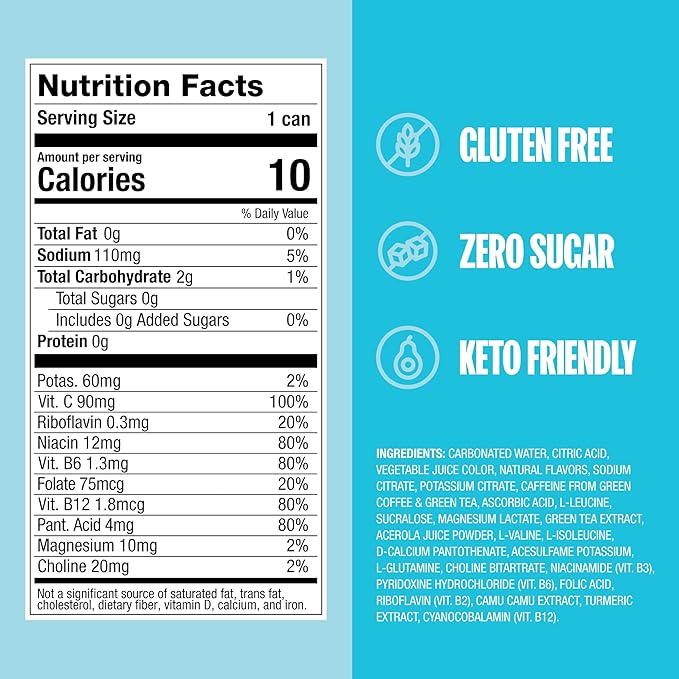 ZOA Zero Sugar Energy Drinks, Tropical Punch - Sugar Free with Electrolytes, Healthy Vitamin C, Amino Acids, Essential B-Vitamins, and Caffeine from Green Tea - 12 Fl Oz (12-Pack)