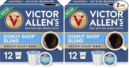 Victor Allen's Coffee Decaf Donut Shop, 12 Count, Medium Roast, Single Serve Coffee Pods for Keurig K-Cup Brewers (Pack of 2)