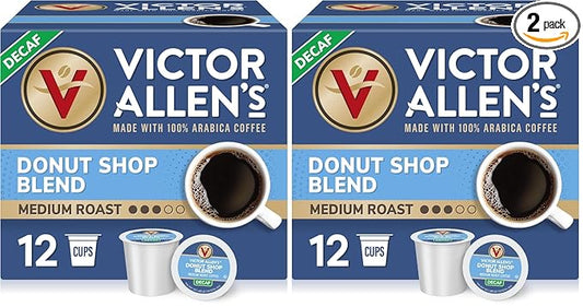 Victor Allen's Coffee Decaf Donut Shop, 12 Count, Medium Roast, Single Serve Coffee Pods for Keurig K-Cup Brewers (Pack of 2)