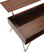 Load image into Gallery viewer, SIMPLIHOME Hunter Lift Top Coffee Table - 48 inch Wide Solid Mango Wood and Metal Industrial Cocktail Table in Umber Brown, Functional Living Room Table with 2 Storage Cubbies and Hairpin Legs