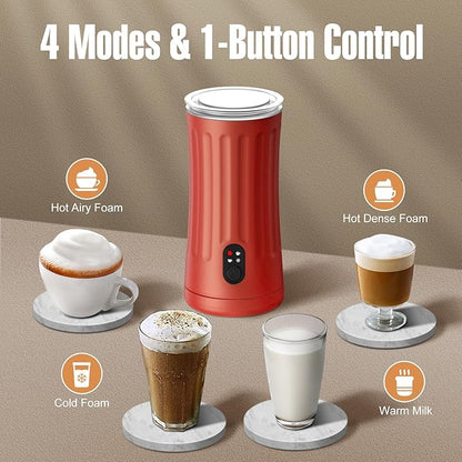 Milk Frother, 4-in-1 Electric Milk Frother and Steamer, Automatic Hot and Cold Foam Maker and Milk Warmer for Coffee, Latte, Cappuccino, Macchiato, Hot Chocolate(Cardinal Red)