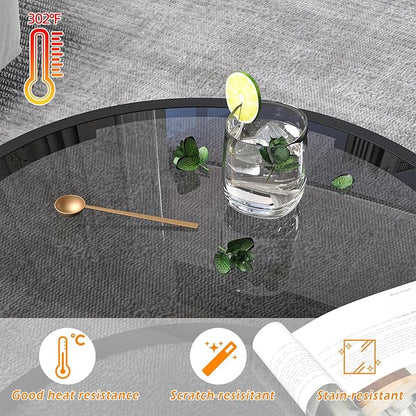 Glass Coffee Table Modern Center Table,Minimalist Round Coffee Tea Table,Simple Tea Cocktail Modern Center Tables, Living Room Tables,Easy Assembly, 27 x 27 x 17 Inch,Black