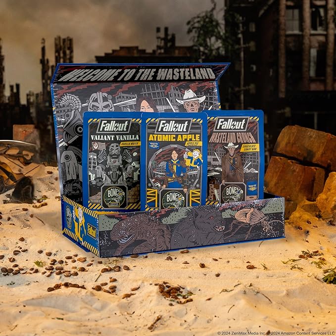 Bones Coffee Company Fallout Collector's Box Flavored Coffee, Low Acid Medium Roast Arabica Beans Coffee Gifts, Fallout Series Inspired, For Auto Drip and French Press,12 oz Pack of 3 Whole Bean