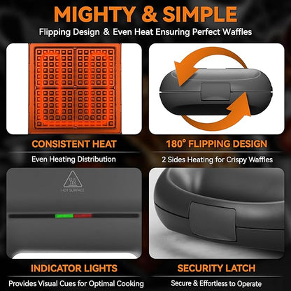 Baker's Friend Multi Shapes Waffle Iron Combo - Mini, American Classic, Belgian & Chaffle Maker, 2 Silicone Molds, Graphite