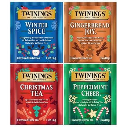 Twinings Holiday Variety Pack Tea Bags, Christmas Tea, Winter Spice, Gingerbread Joy, Peppermint Cheer, 20 Count (Pack of 4), Enjoy Hot or Iced, 80 Teabags