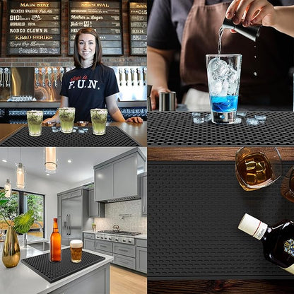 2 Pack Silicone Bar Mat - 1/2 Inch Thick Heat-Resistant and Food Safe Drip Mat - Spill Mats for Counter Top - Kitchen Service Mat, Coffee Bar, Restaurant - Drying Mat - 18 x 12 Inches
