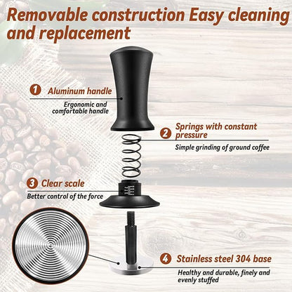 51mm Espresso Accessories Kit, Coffee Tamper Set, Spring Loaded Calibrated Tamper, WDT Tool Espresso and Tamper Mat, 51mm Espresso Tamper Kit for Espresso Coffee Machines, Barista Kit