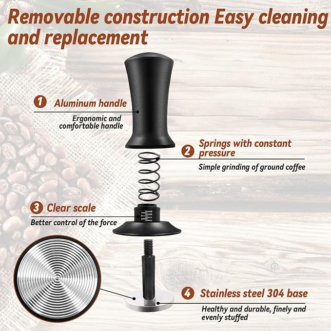 51mm Espresso Accessories Kit, Coffee Tamper Set, Spring Loaded Calibrated Tamper, WDT Tool Espresso and Tamper Mat, 51mm Espresso Tamper Kit for Espresso Coffee Machines, Barista Kit