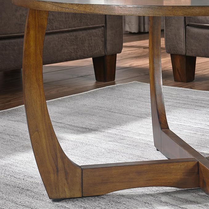 Round Coffee Table for Living Room, Soild Wood Walunt Center Coffee Tables with Cross Legs,33.5” Mid-Century Circular Cocktail Tables, Easy Assembly, Rustic Brown KFZ3223