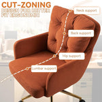 Load image into Gallery viewer, Flannel Office Chair, Comfy Home Office Desk Chairs with Lumbar Support, Modern Velvet Desk Chair Gold Legs Small Swivel Task Chair for Home Office, Bedroom, Study (Orange, L)
