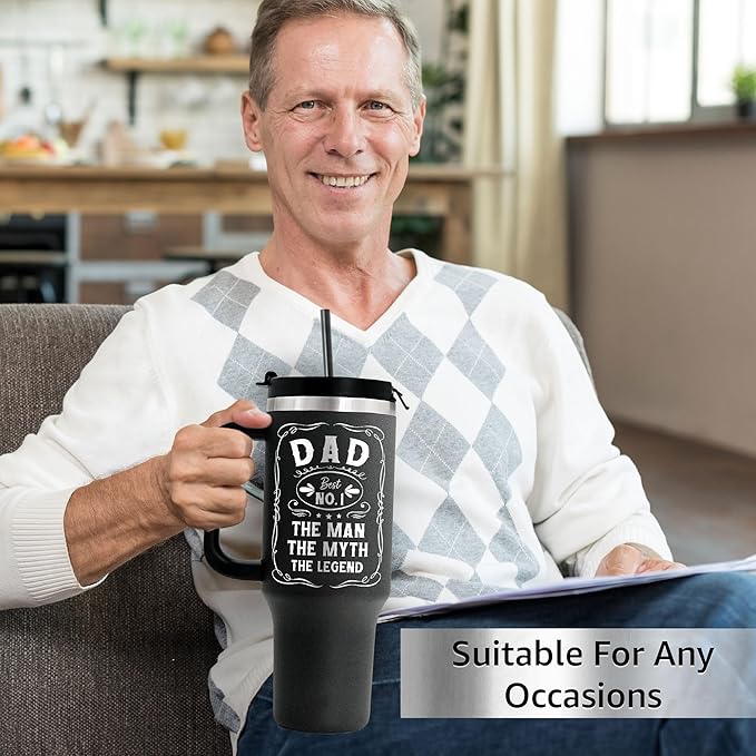 Engraved 40 oz Tumbler With Handle Straw Lid - Gifts For Dad For Fathers Day & Valentines Day Gift for Husband, Him - Christmas, Birthday Gifts for Father, Dad, Grandpa, Papa from Daughter