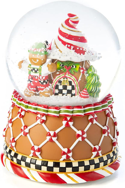 MACKENZIE-CHILDS Snow Globe, Christmas Decoration for Living Room, Holiday Decor, Candy Cottage