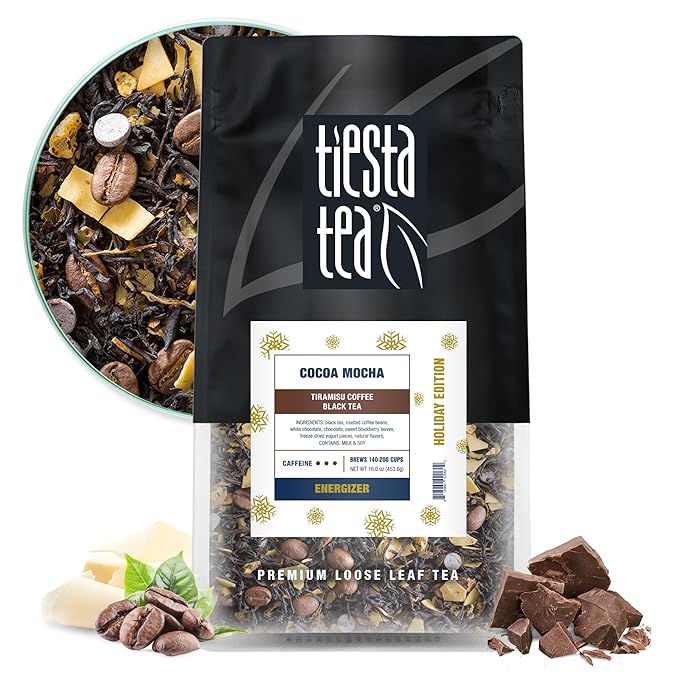 Tiesta Tea - Cocoa Mocha, Loose Leaf, Tiramisu Coffee Black Tea, Premium Blend, High Caffeinated Holiday, Make Hot or Iced Brews Up to 200 Cups, 16 Ounce Resealable Bulk Pouch