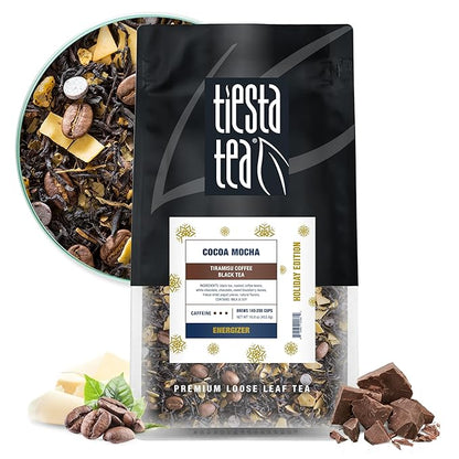 Tiesta Tea - Cocoa Mocha, Loose Leaf, Tiramisu Coffee Black Tea, Premium Blend, High Caffeinated Holiday, Make Hot or Iced Brews Up to 200 Cups, 16 Ounce Resealable Bulk Pouch