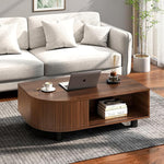 Load image into Gallery viewer, Mid-Century Modern 39.4" Coffee Table - Leaf-Shaped Wood Center Table with Storage, Retro Fluted Central Table with Sliding Door &amp; Large Hidden Compartment, for Living Room, Office, Walnut